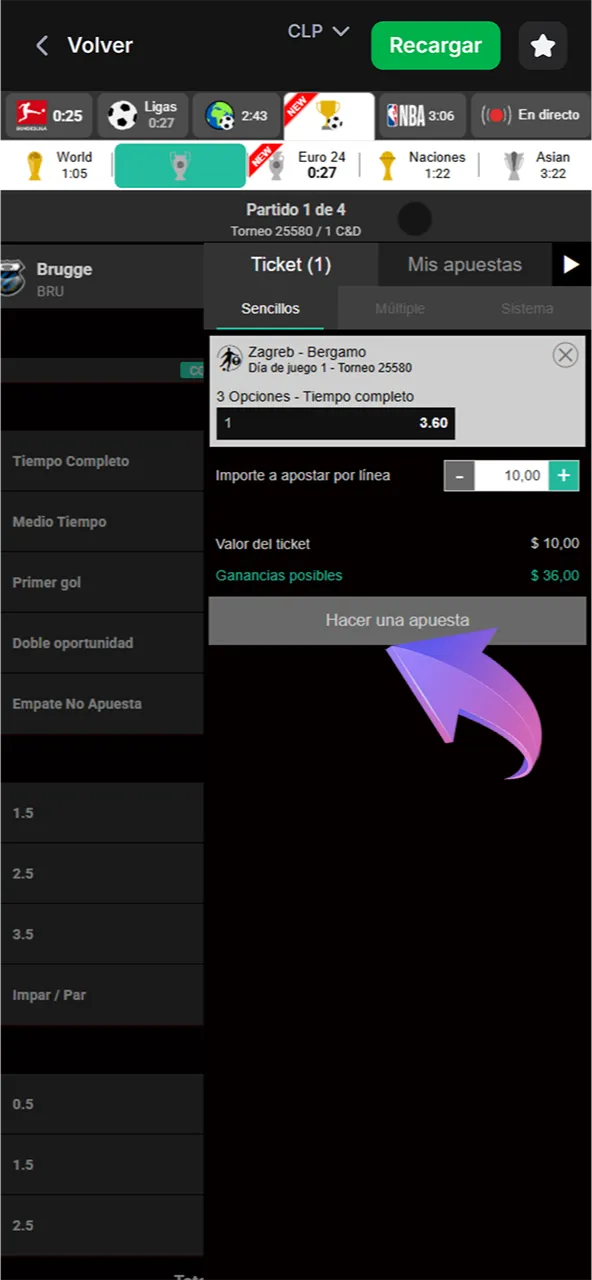 Сonfirma la apuesta en Deportes Virtuales del sitio web oficial de 1win.