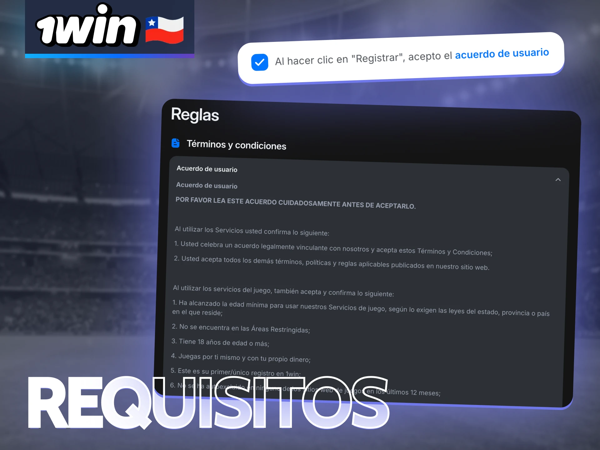 1win tiene pocos requisitos para registrarse en el sitio.