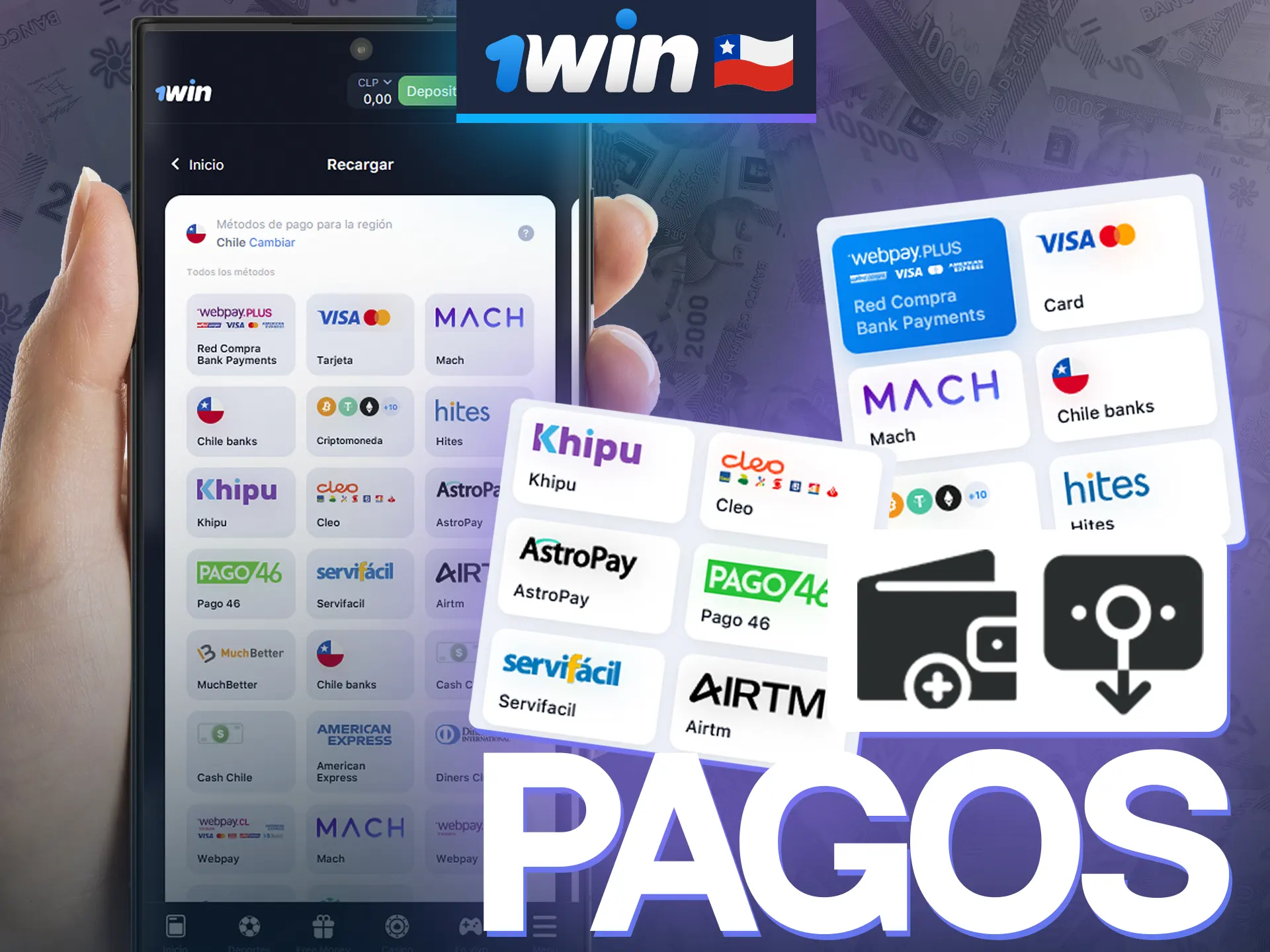 Todos los tipos de pago habituales están disponibles en la aplicación 1win.