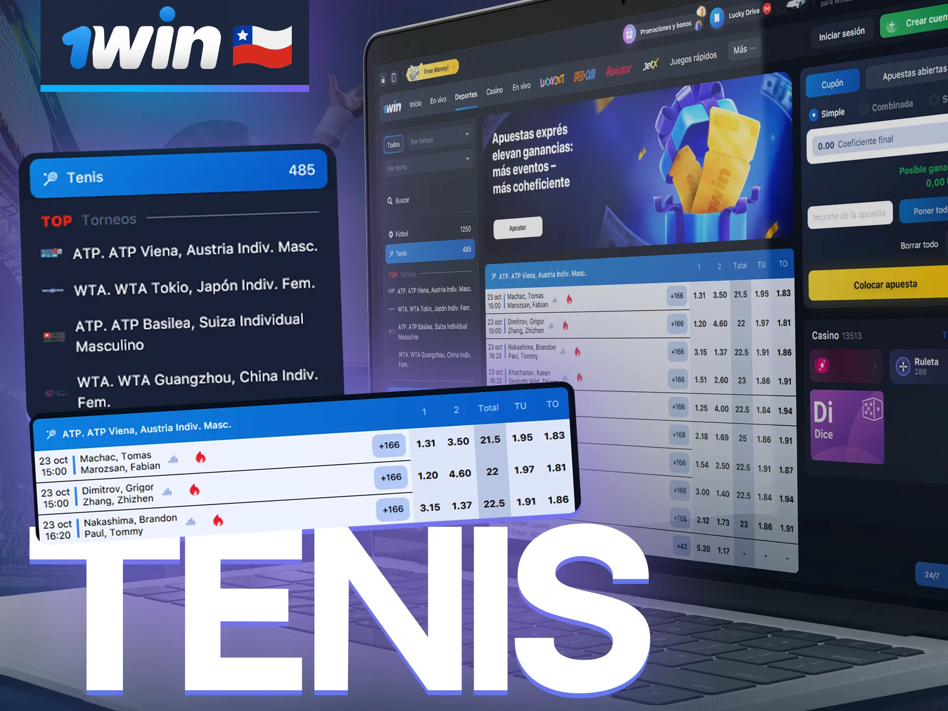 Realiza tus apuestas de tenis en la plataforma de apuestas 1win en Chile y consigue bonos.