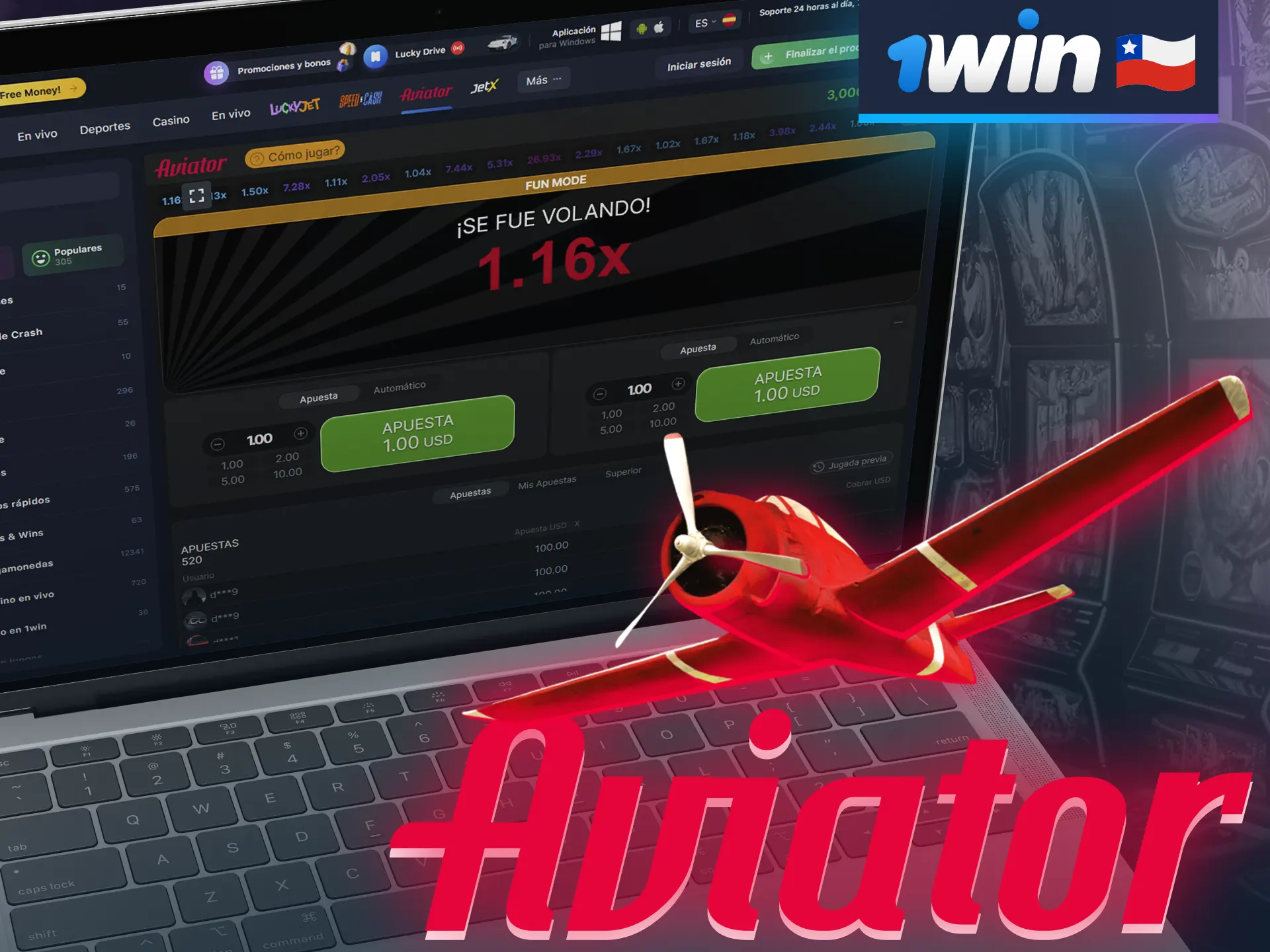 Juega a Aviator en la plataforma 1win y gana dinero real.