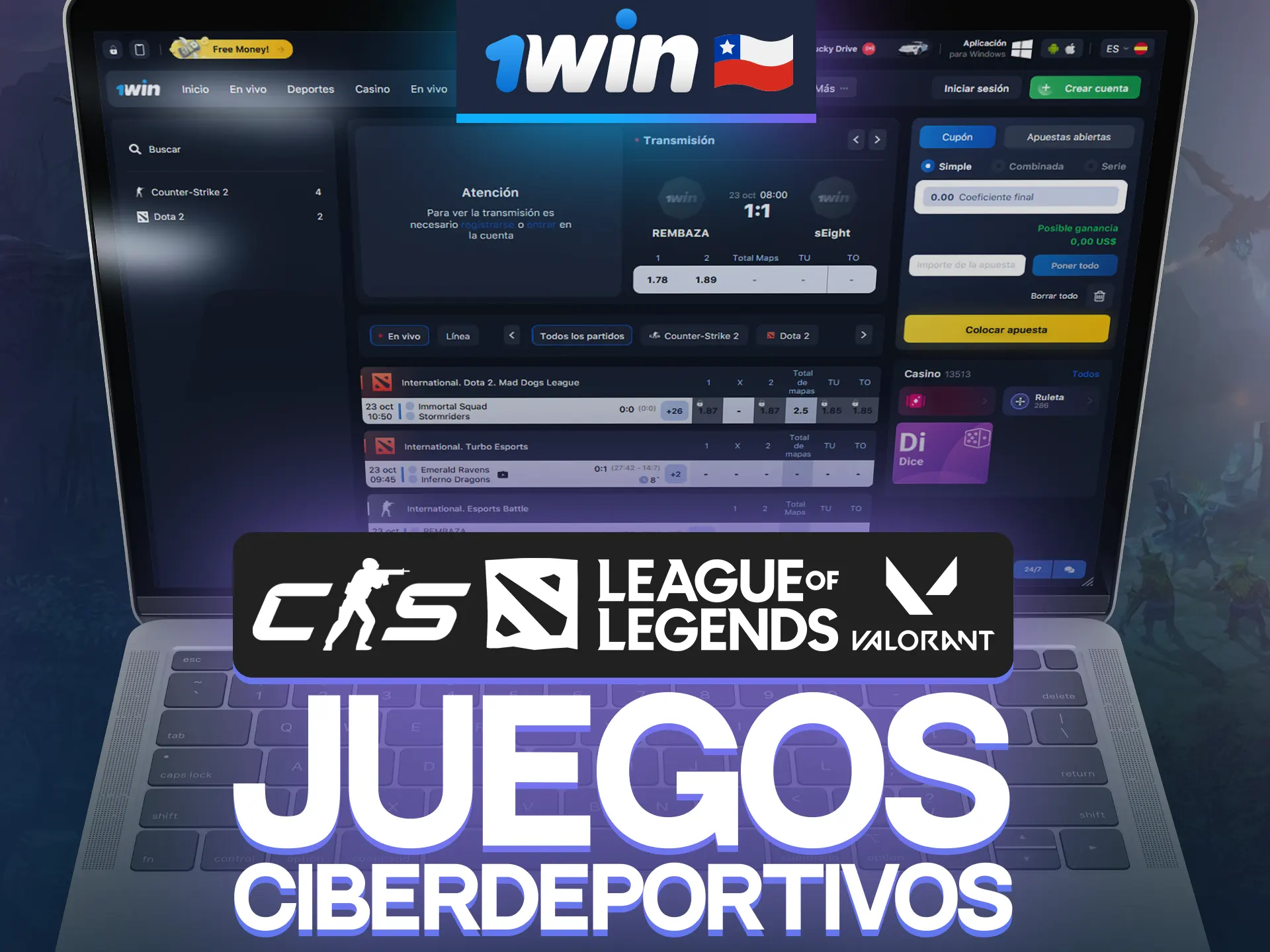 Realice sus apuestas en diferentes tipos de deportes cibernéticos en la plataforma de 1win en Chile.