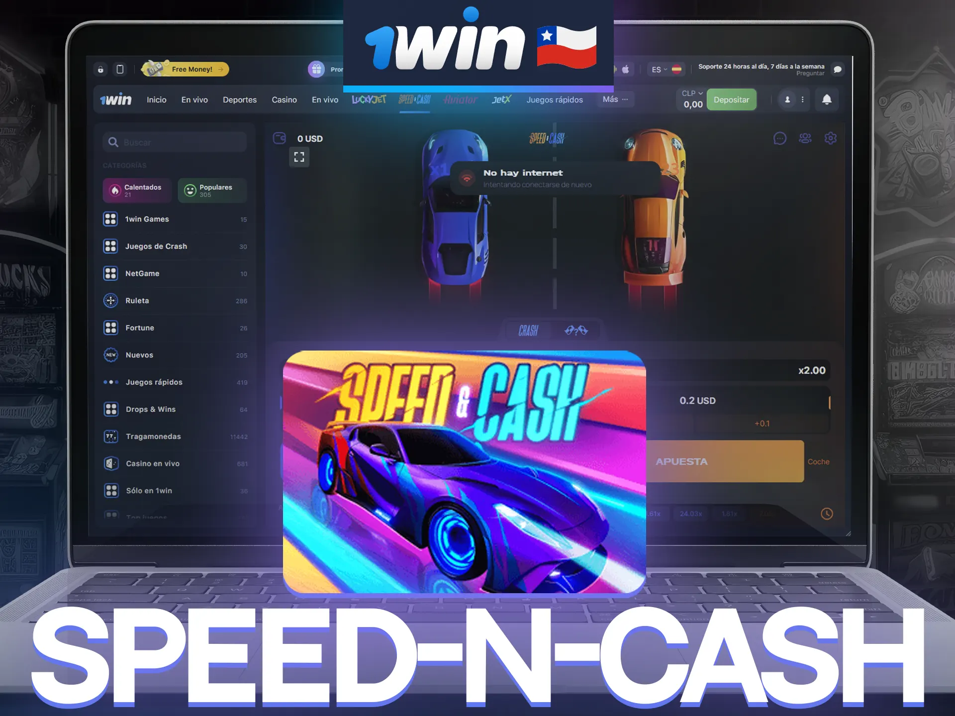 En el juego Speed-n-Cash de 1win los jugadores hacen sus apuestas sobre coches de carreras que compiten.