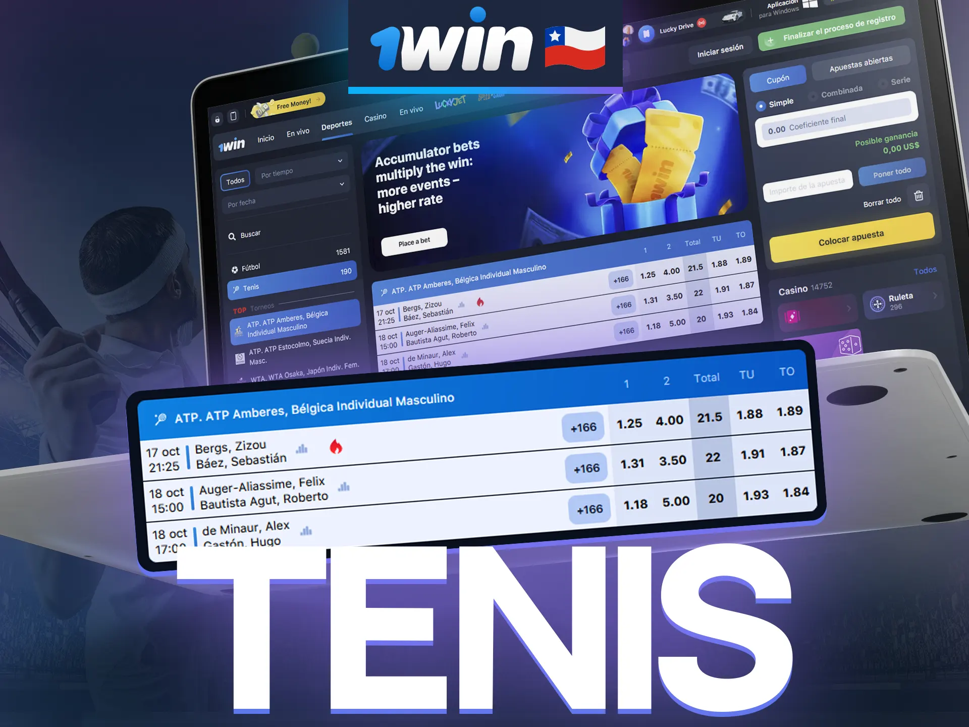 Haga sus apuestas de tenis en 1win y consiga bonificaciones.