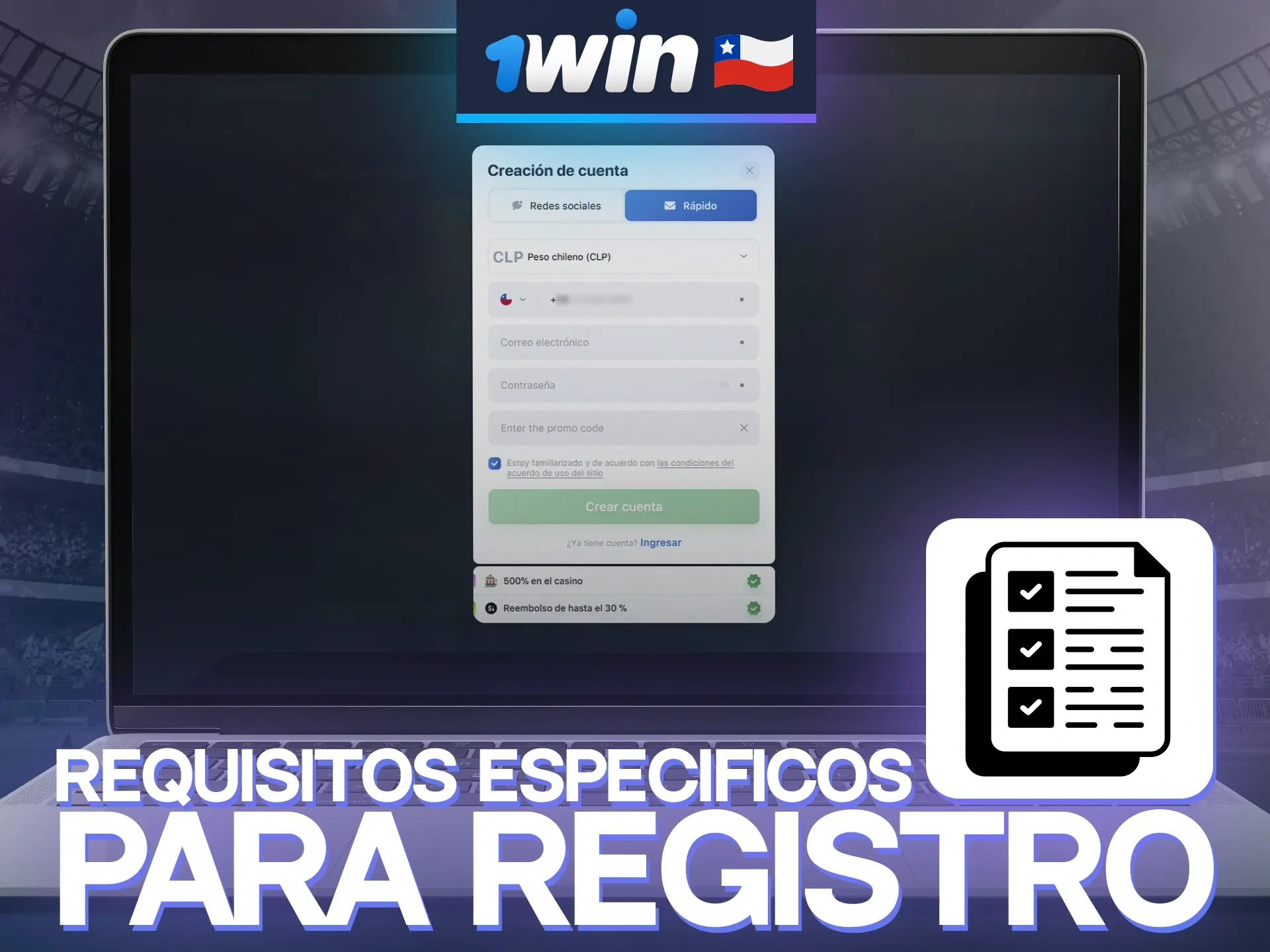 1win tiene pocos requisitos para registrarse en el sitio.