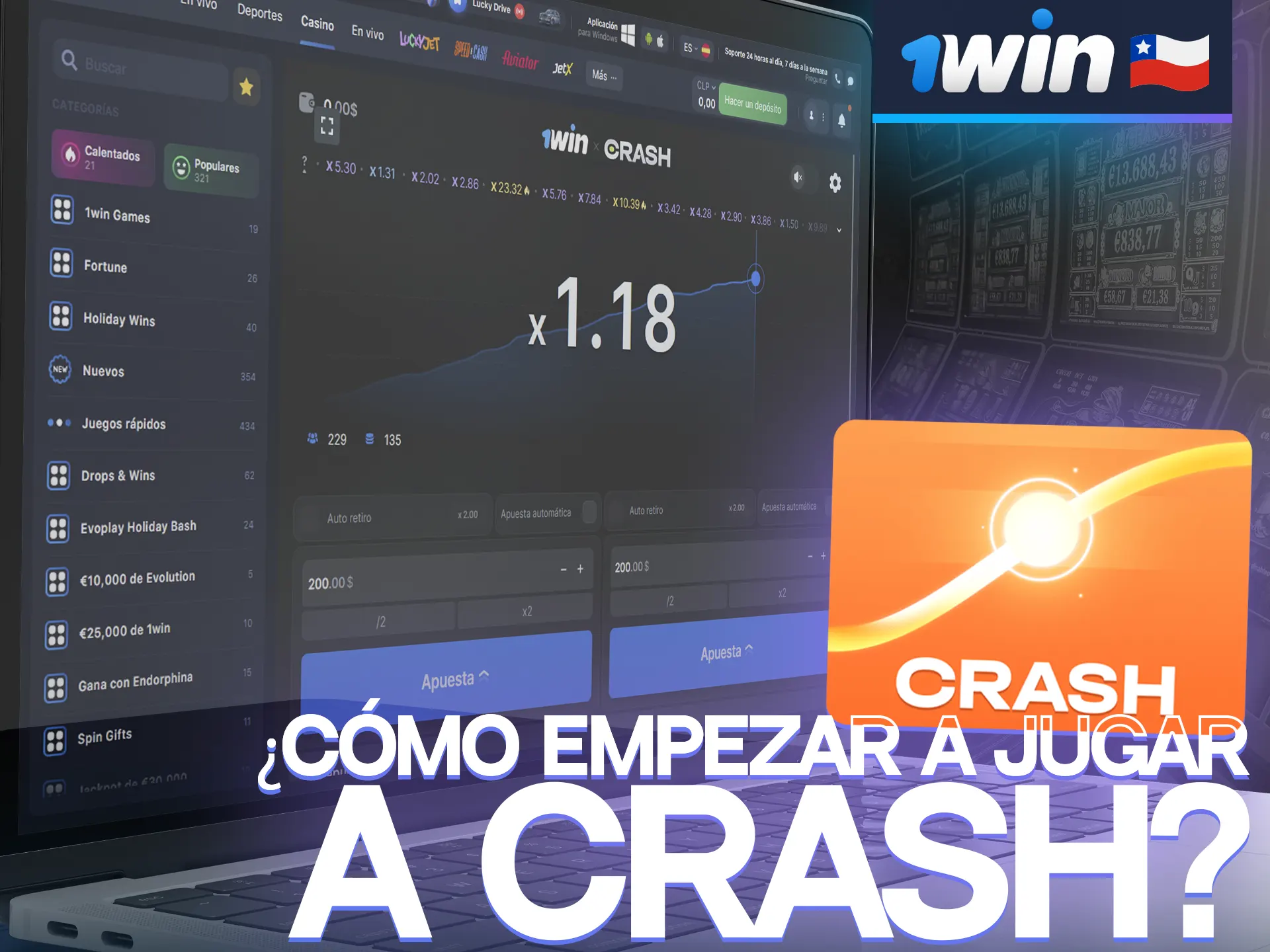 Sigue las instrucciones para empezar a jugar a los juegos de Crash en 1win casino.