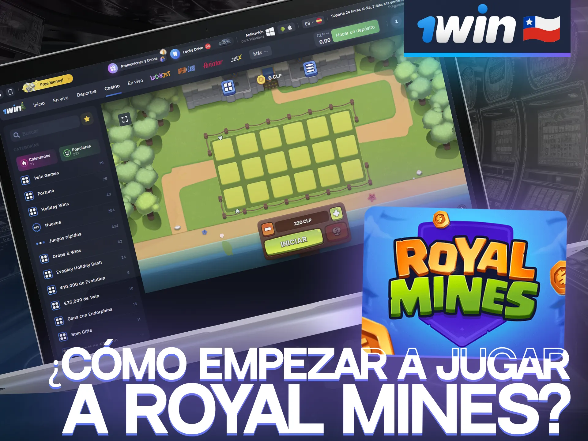 Siga las instrucciones y empiece a jugar a Royal Mines en 1win casino.