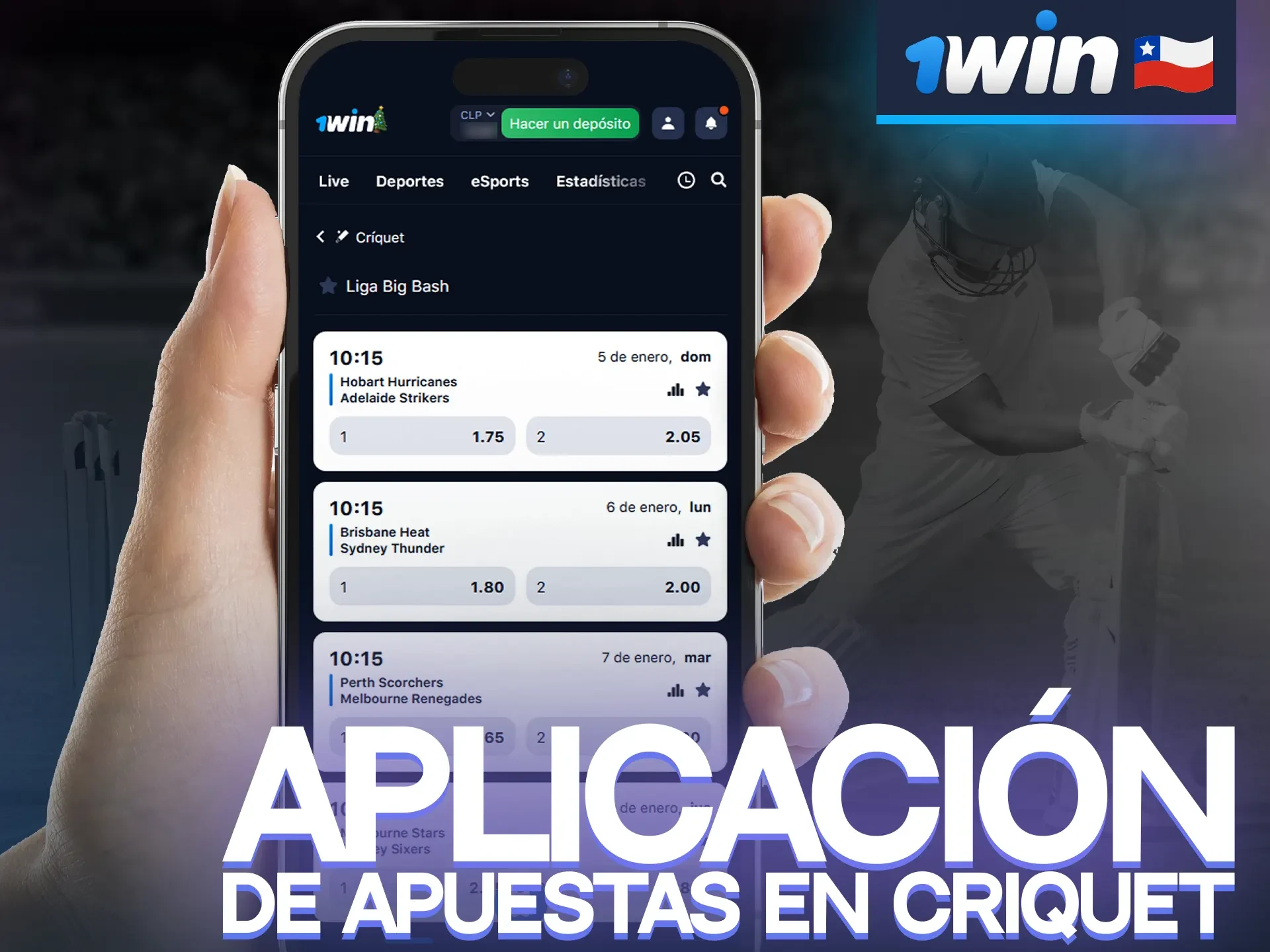 Apuesta al críquet donde y cuando quieras con la aplicación 1win.