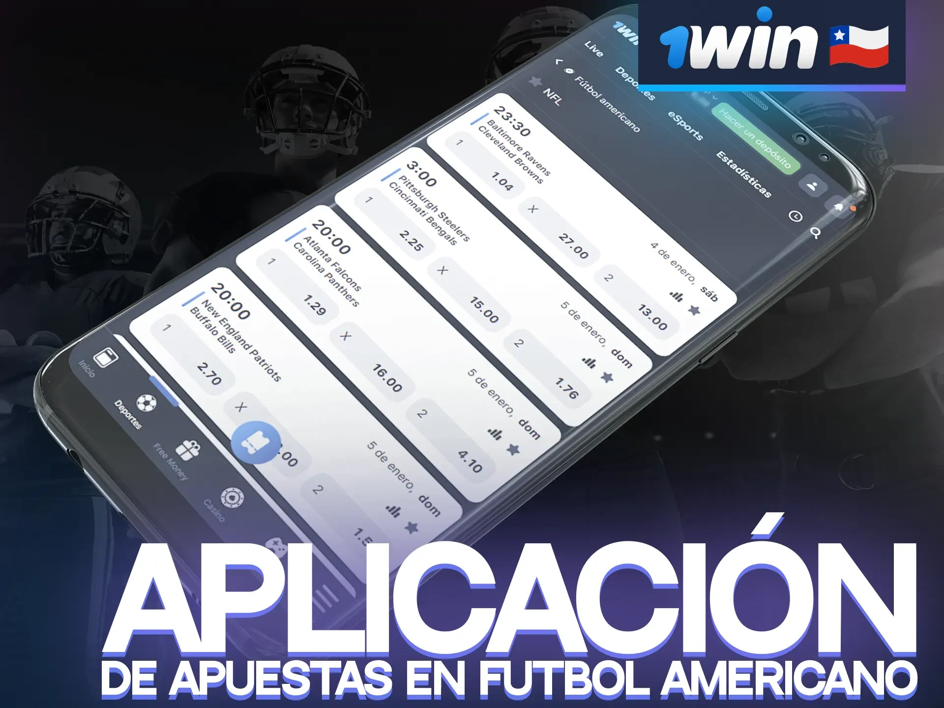 Apueste al fútbol americano donde y cuando quiera con la aplicación móvil de 1win.