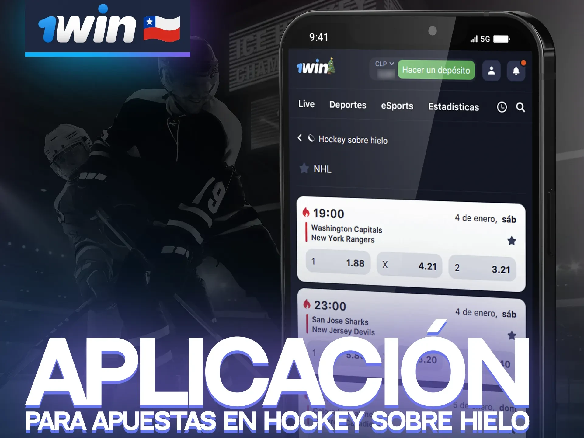 La aplicación móvil 1win es ideal para apostar en hockey.