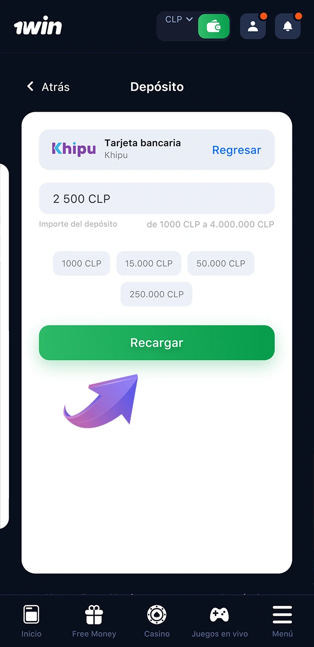 Recargue el saldo de su cuenta 1win.