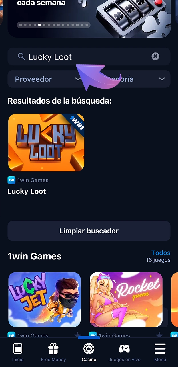 En la sección de casino de 1win casino, busque Lucky Loot.