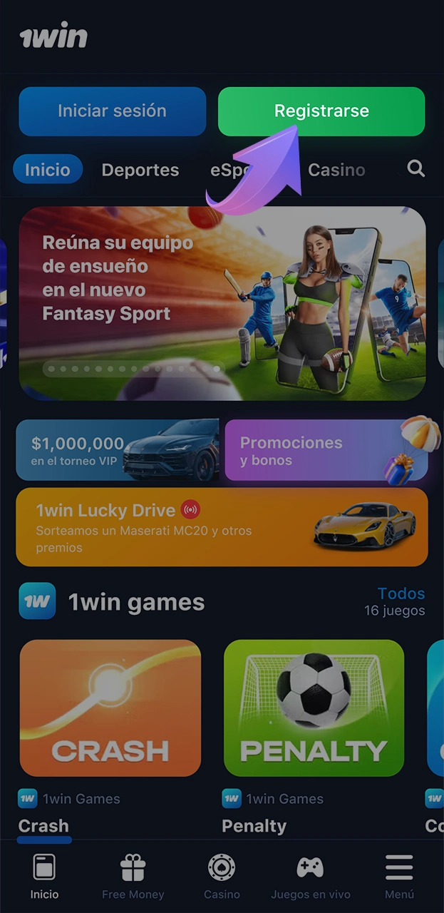 Abra una cuenta en 1win.