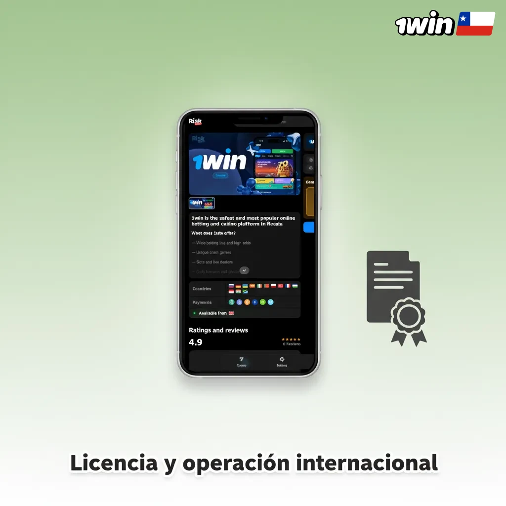 Licencia internacional de Curaçao eGaming desde 2018; permite apuestas y juegos online en varios países, incluido Chile.